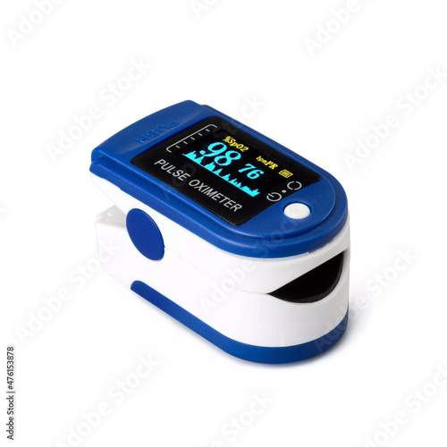 digital blood pressure monitor. Pulse Oximeter on white background. 