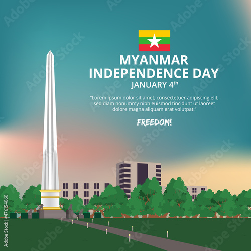 Myanmar independence day background with the situation at independence monument
