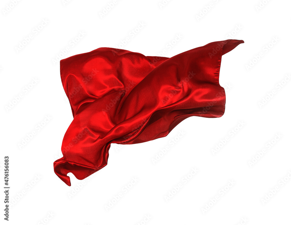 Beautiful delicate red silk floating on white background - obrazy, fototapety, plakaty 
