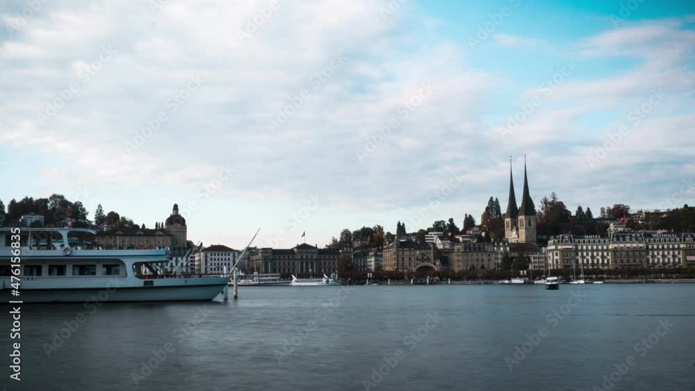 Lucerne time lapse cloudy day of the city in Switzerland with old architecture building and reuss river Lucerne time lapse cloudy day of the city in Switzerland with old architecture building and reuss river