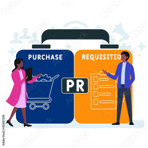 PR - Purchase Requisition acronym. business concept background.  vector illustration concept with keywords and icons. lettering illustration with icons for web banner, flyer, landing 