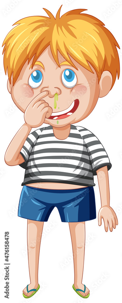 Snot boy cartoon character on white background Snot boy cartoon character on white background