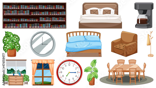 Set of interior furniture and decorations