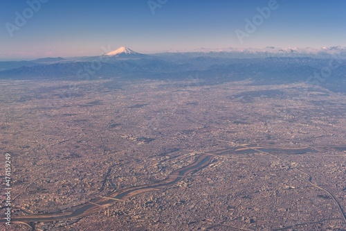 埼玉県・川口市付近上空 空から眺める関東平野と富士山の風景 photo