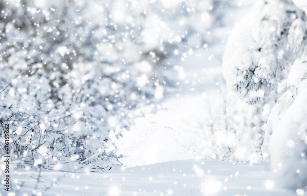 Winter background with heavy snow. Abstract snow among trees and snowdrift Winter background with heavy snow. Abstract snow among trees and snowdrift