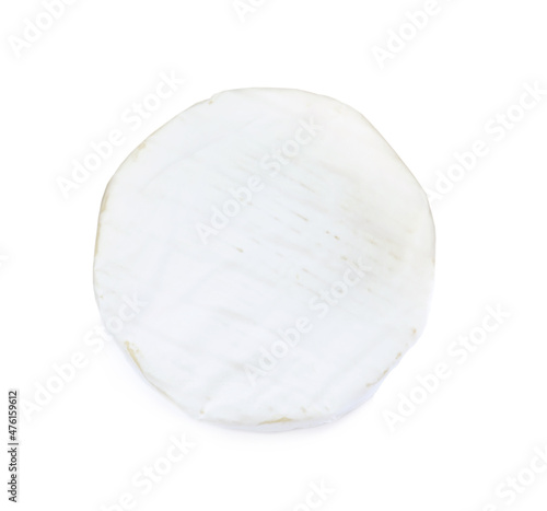 Tasty brie cheese isolated on white, top view