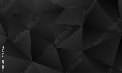 Realistic black low poly background, abstract geometric rumpled triangular style.