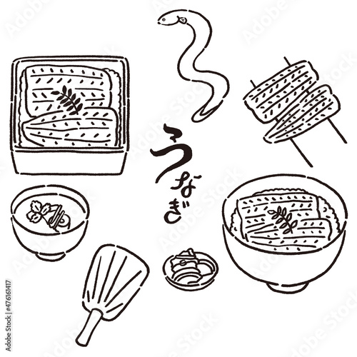 おいしいうなぎ料理のイラストセット