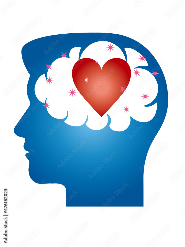 男女の恋愛婚活イメージ　ハート　男性の脳内の思考イメージのピクトグラム　シンボル　シルエット　Brain desires, pictograms