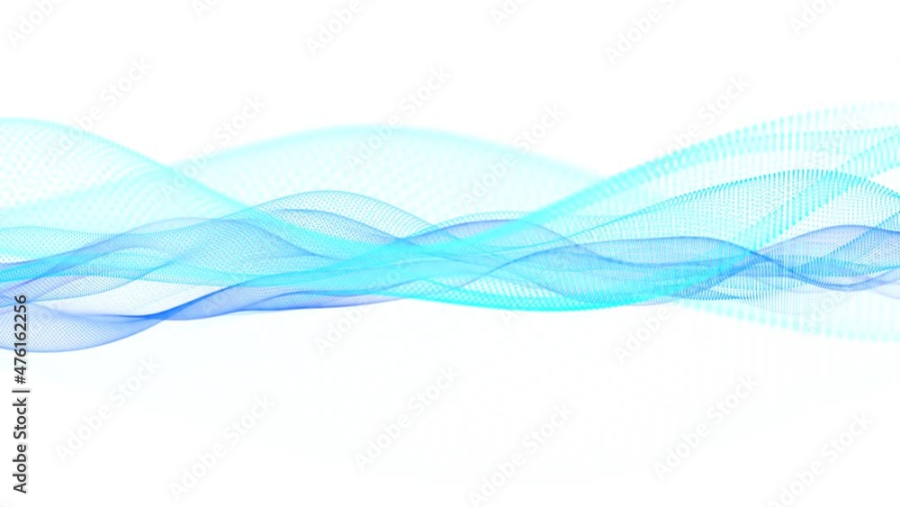 Digital colorful gradient particle line wave animation on white background, Digital technology digital particle wave motion