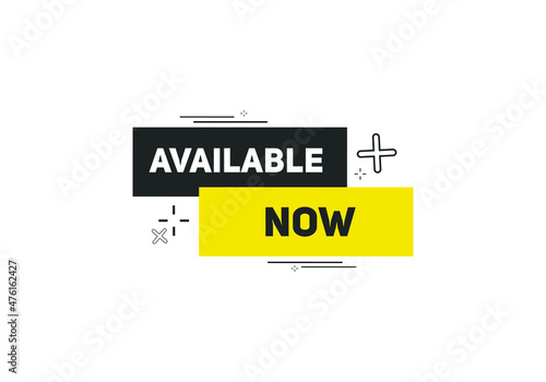 available now text sign icon. rectangle stroke template. white color text 