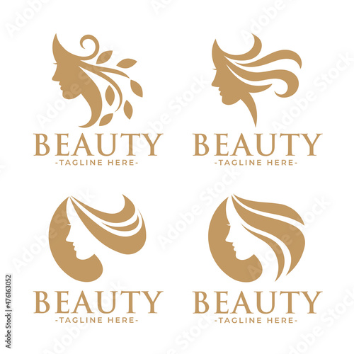 Golden beauty woman feminine logo template