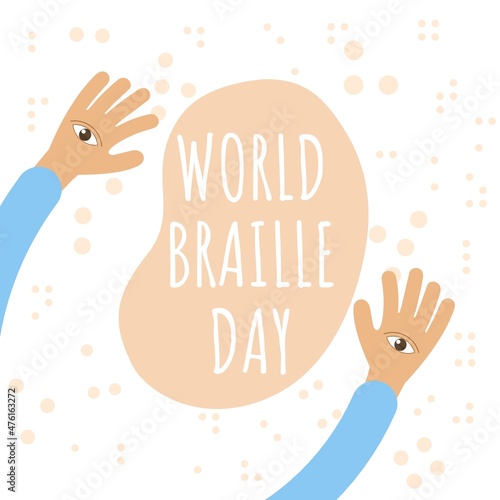 vector illustration, hand fingering braille, as a banner or poster for world braille day.