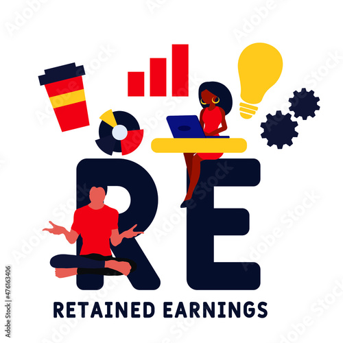 RE - Retained Earnings acronym. business concept background.  vector illustration concept with keywords and icons. lettering illustration with icons for web banner, flyer, landing 
