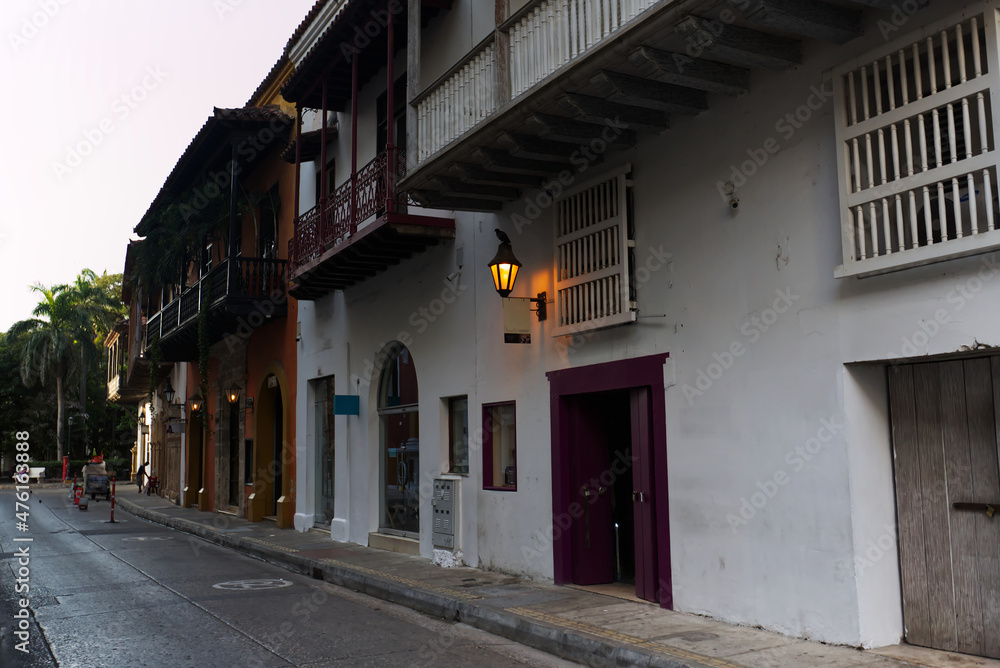 Alley in the colorful old town of Cartagena, Colombia