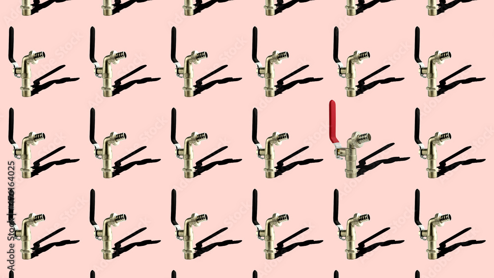 Water ball valves with red and black handles. Seamless repeating pattern. Water ball valves with red and black handles. Seamless repeating pattern.