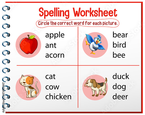 Spelling worksheet template for kids