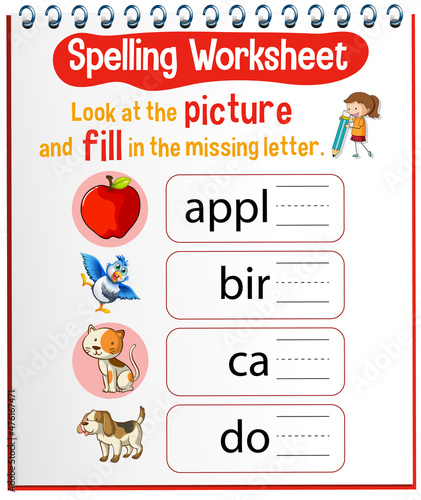 Spelling worksheet template for kids