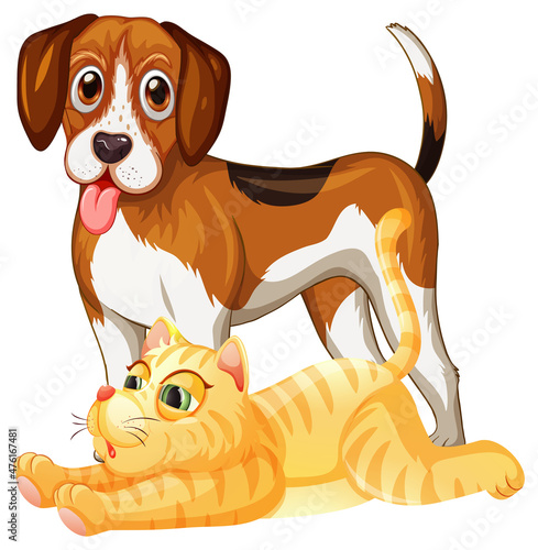 Beagle and cat cartoon on white background