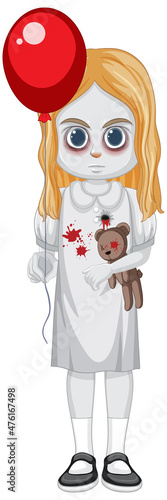 Little ghost girl holding teddy bear