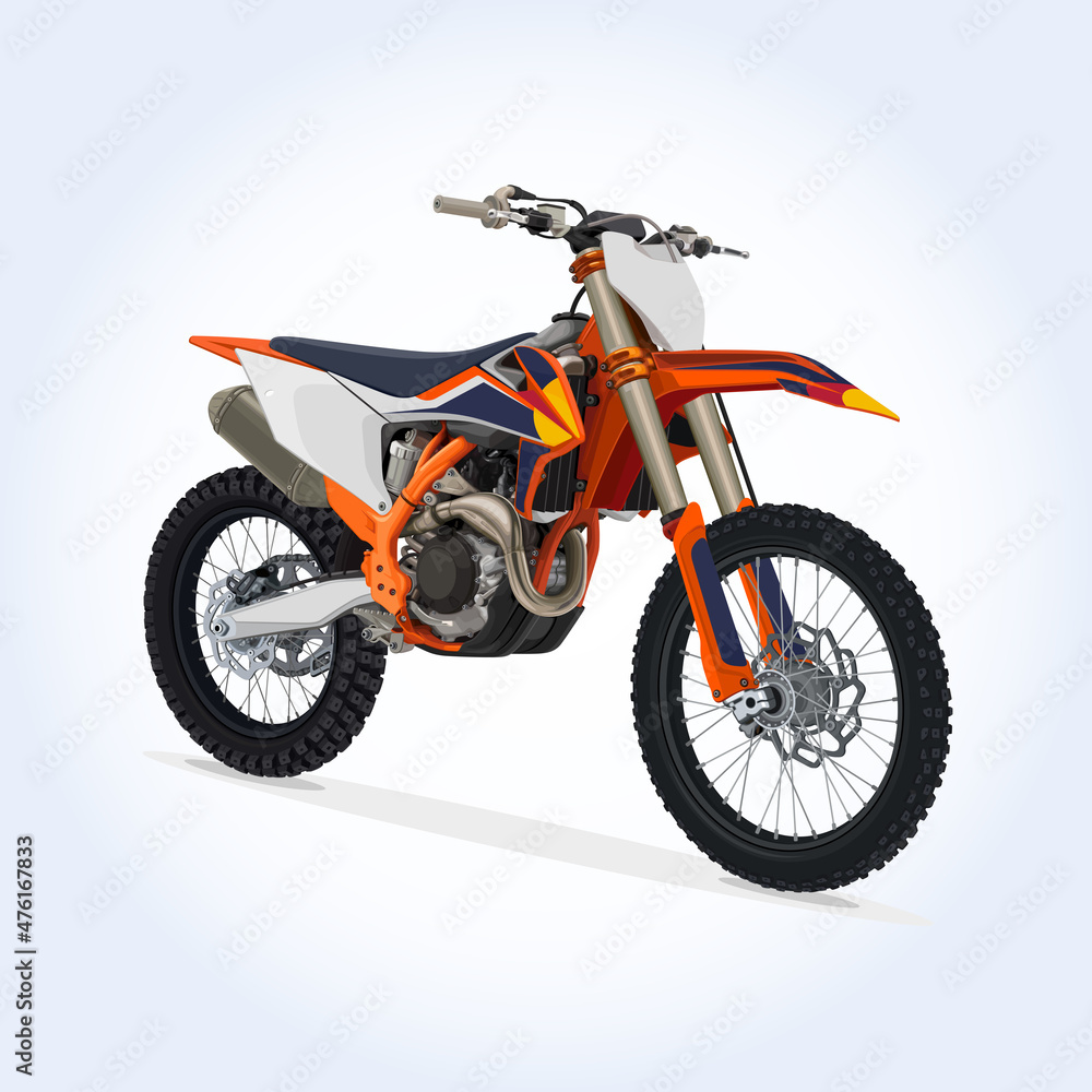 Motocross Orange Motorcycle Realistic Vector Illustration Motocross Orange Motorcycle Realistic Vector Illustration