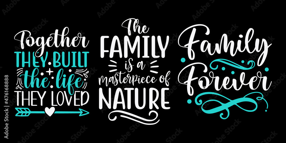 Set of family quotes colorful SVG cut files with black background