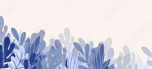 Floral web banner with drawn color exotic leaves. Nature concept design. Modern floral compositions with summer branches. Vector illustration on the theme of ecology, natura, environment