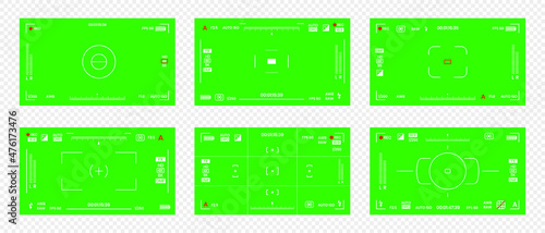 Green colored chroma key camera rec frame viewfinder overlay background screen flat style design vector illustration. Chroma key VFX screen camera overlay abstract background concept for video footage