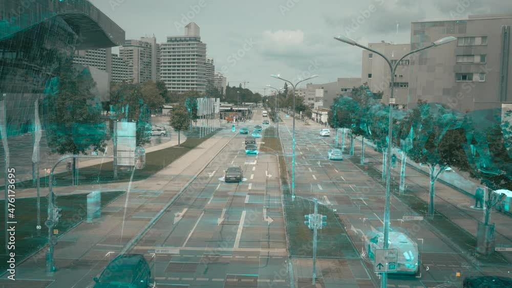 Communication network concept in smart city. Artificial Intelligence technology, digital city, 5g networks