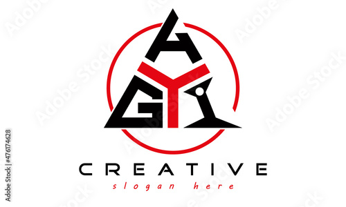 triangle badge with circle GHI letter logo design vector, business logo, icon shape logo, stylish logo template