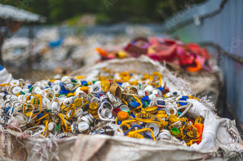 Plastic trash collected in a waste recycling center in Ukhia, Teknaf, Bangladesh
