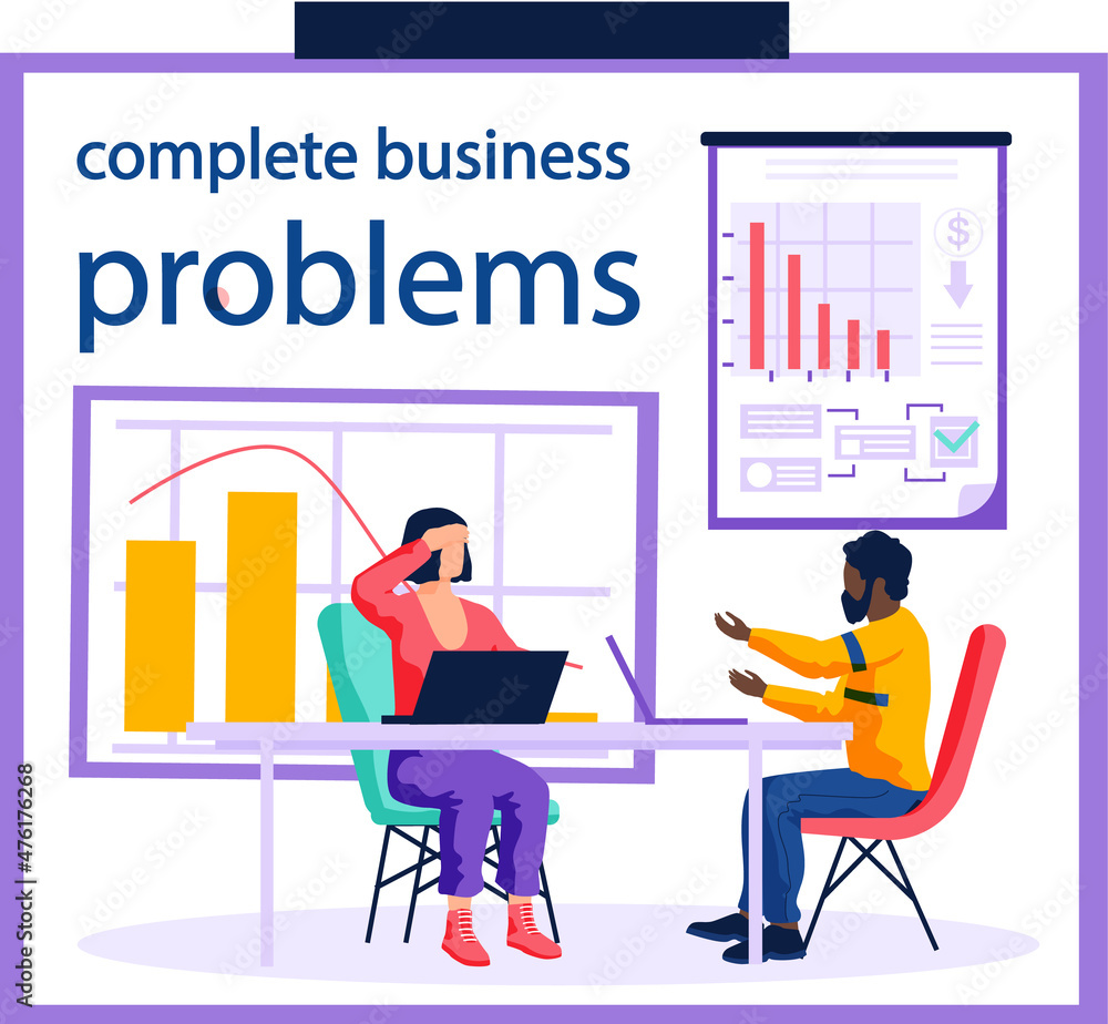People have meeting about economic problems of company. Teamwork with diagram analysis. Colleagues discussing business issues. Businesspeople struggling with bankruptcy, declining indicators of profit People have meeting about economic problems of company. Teamwork with diagram analysis. Colleagues discussing business issues. Businesspeople struggling with bankruptcy, declining indicators of profit