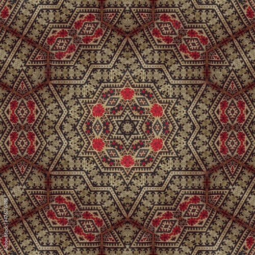 Traditional mixed Embroidery design concept. Antique illustration art for website, user interface theme. Interior decoration idea. Abstract pattern for the carpet background photo