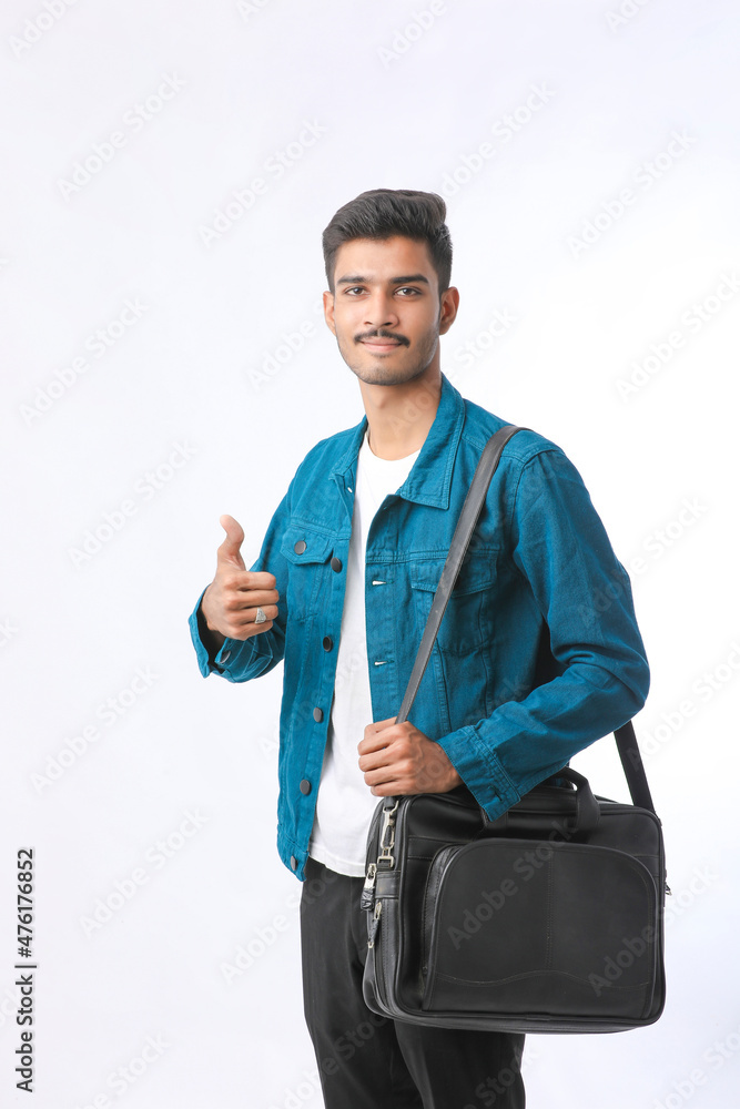 young man with laptop bag on white background young man with laptop bag on white background