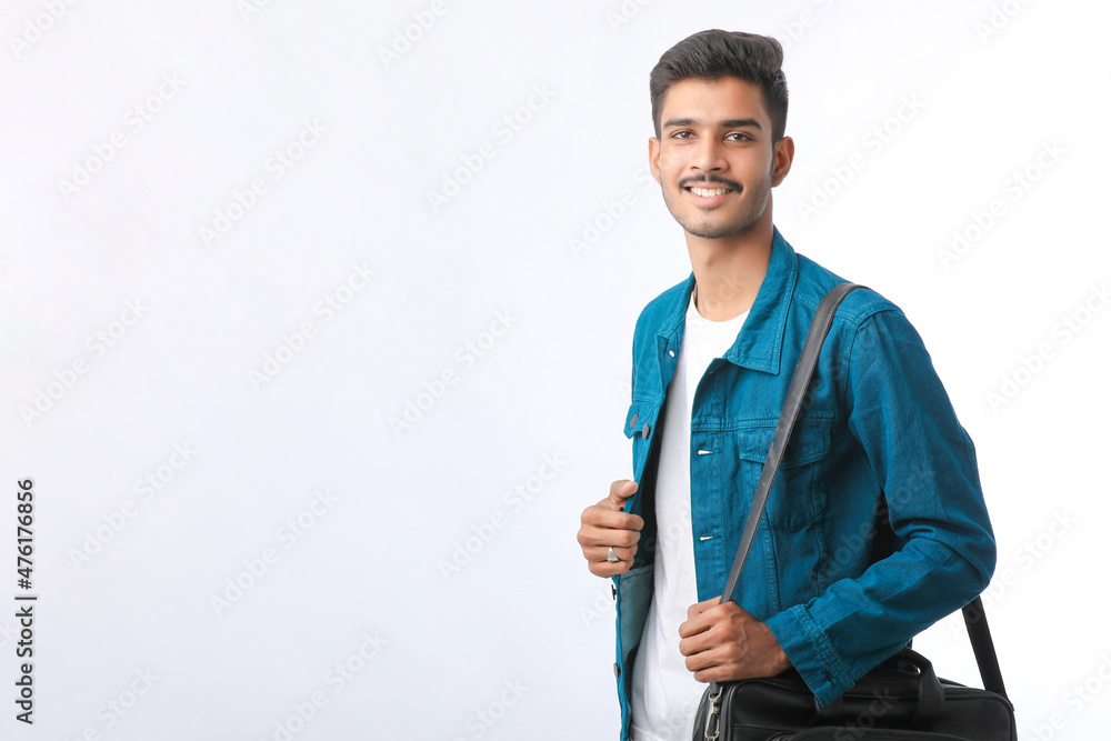 young man with laptop bag on white background young man with laptop bag on white background