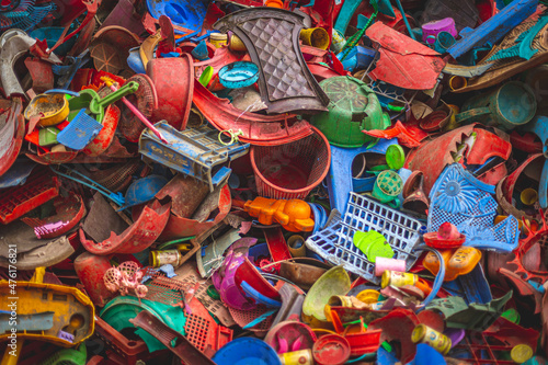 Plastic trash collected in a waste recycling center in Ukhia, Teknaf, Bangladesh