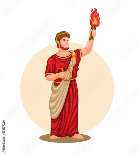 Nero the fifth emperor of Rome. mythology figure with tourch and harp character illustration vector