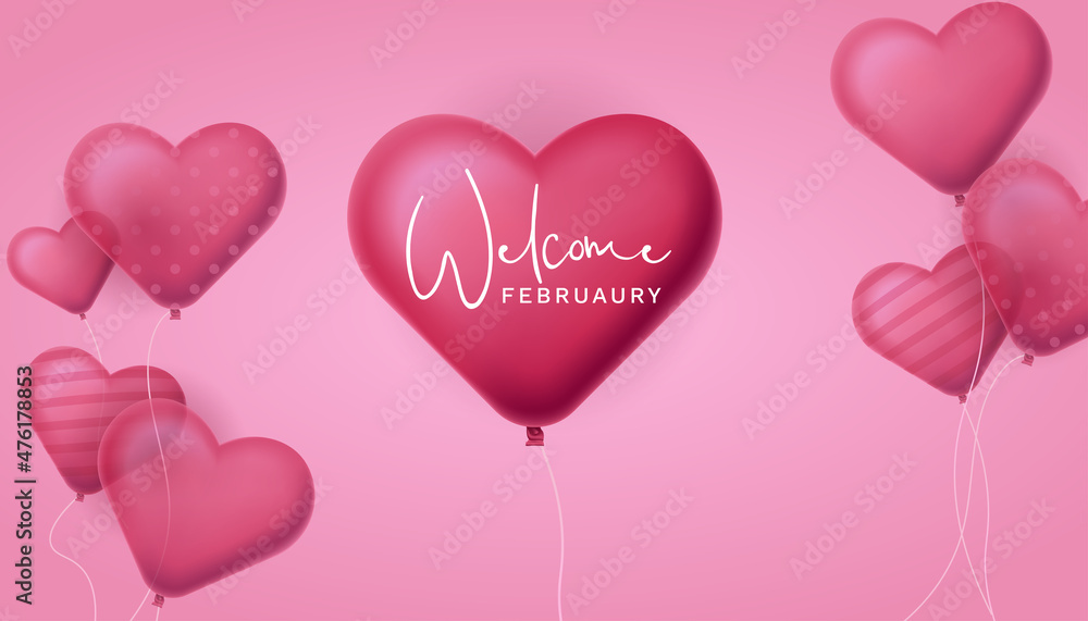 Cute 3D Pink Hearts Vector for Hello February Banner