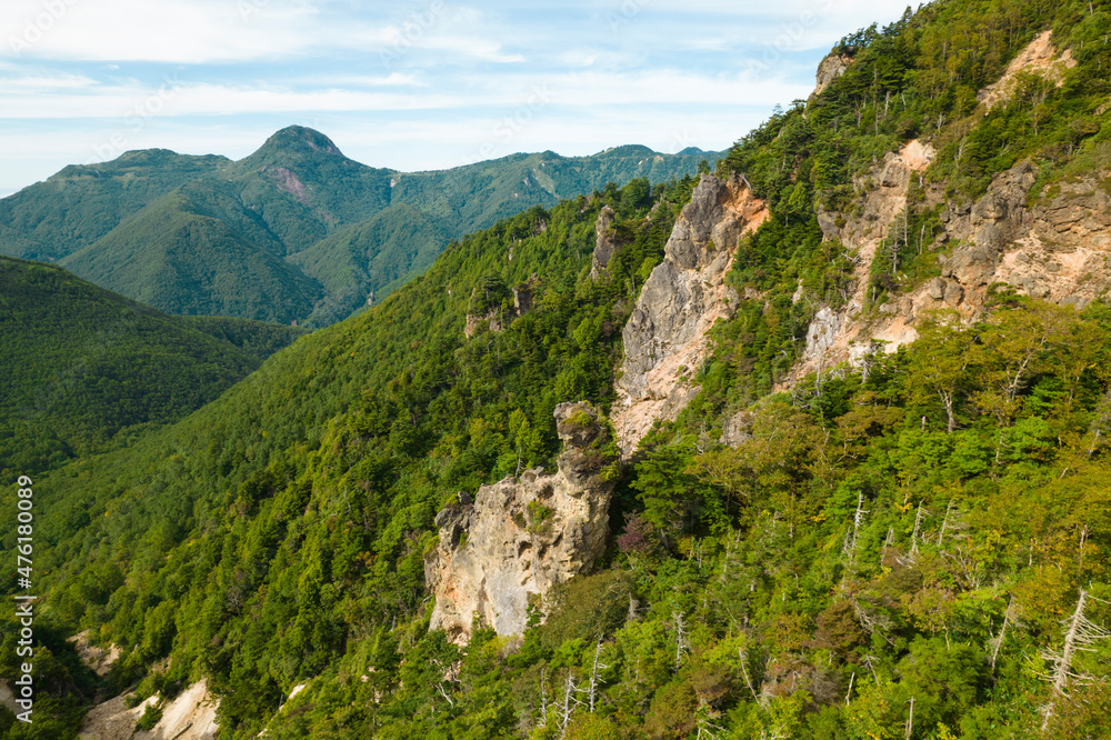 崩壊し始めている山肌 志賀高原 ドローン空撮 崩壊し始めている山肌 志賀高原 ドローン空撮