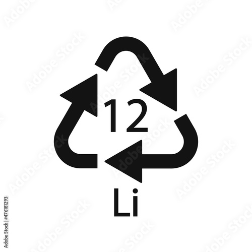 Battery recycling symbol 12 Li. Vector illustration