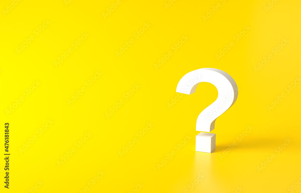 White Question Marks on yellow background. 3D Rendering. Minimal white question mark isolate. Realistic 3d query simple White Question Marks on yellow background. 3D Rendering. Minimal white question mark isolate. Realistic 3d query simple