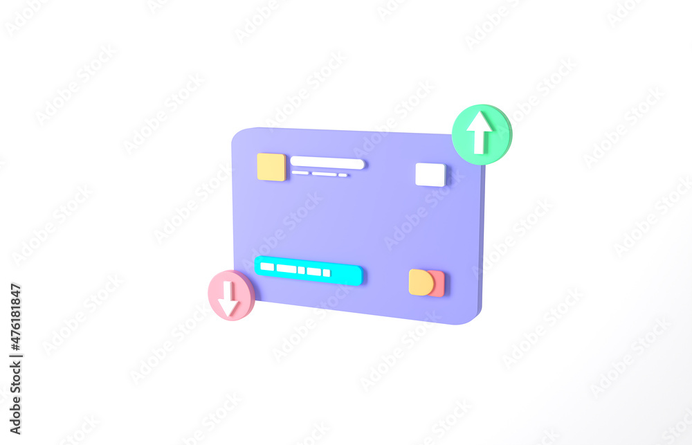 3D rendering blue or purple credit card to online payment, online mobile banking and payment transaction on white background. Correct credit card icon for contactless payments, online shopping concept 3D rendering blue or purple credit card to online payment, online mobile banking and payment transaction on white background. Correct credit card icon for contactless payments, online shopping concept