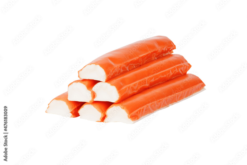 pile of crab sticks isolated on white pile of crab sticks isolated on white