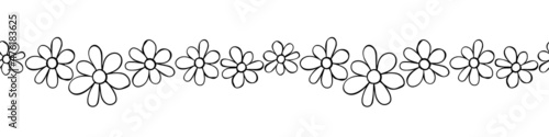 Vector edging, ribbon, border from outline small flowers. Nature, spring, summer seamless pattern, ornament, decorative element, decoration in doodle style