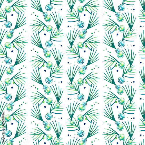 Seamless texture Background watercolor paper green nature grass greenery plants foliage Christmas tree holiday new year christmas spruce Christmas wreath with made of fir branches drawing