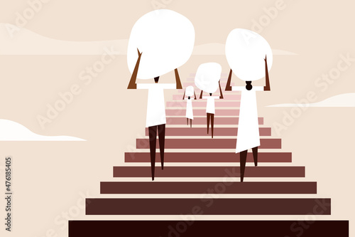People with head-load climbing up the never-ending stairs of life