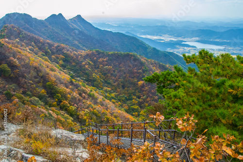 Observation point with the view of mountains in Gyeryongsan National Park, South Korea. photo