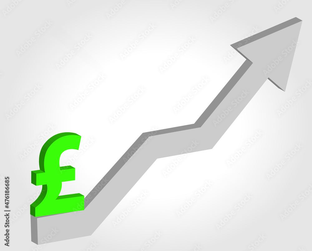 British money currency appreciation. Green British Pounds icon with grey increasing arrow vector illustration British money currency appreciation. Green British Pounds icon with grey increasing arrow vector illustration