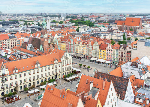 Wroclaw, Poland - largest city of Silesia, Wroclaw displays a colorful Old Town. Here in particular a sight of it from the top of St Elizabeth Church