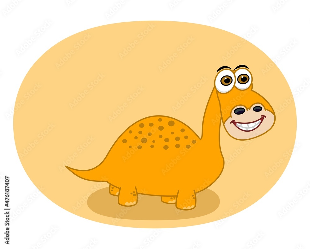 Yellow herbivorous dinosaur with big smile on yellow background with shadow 